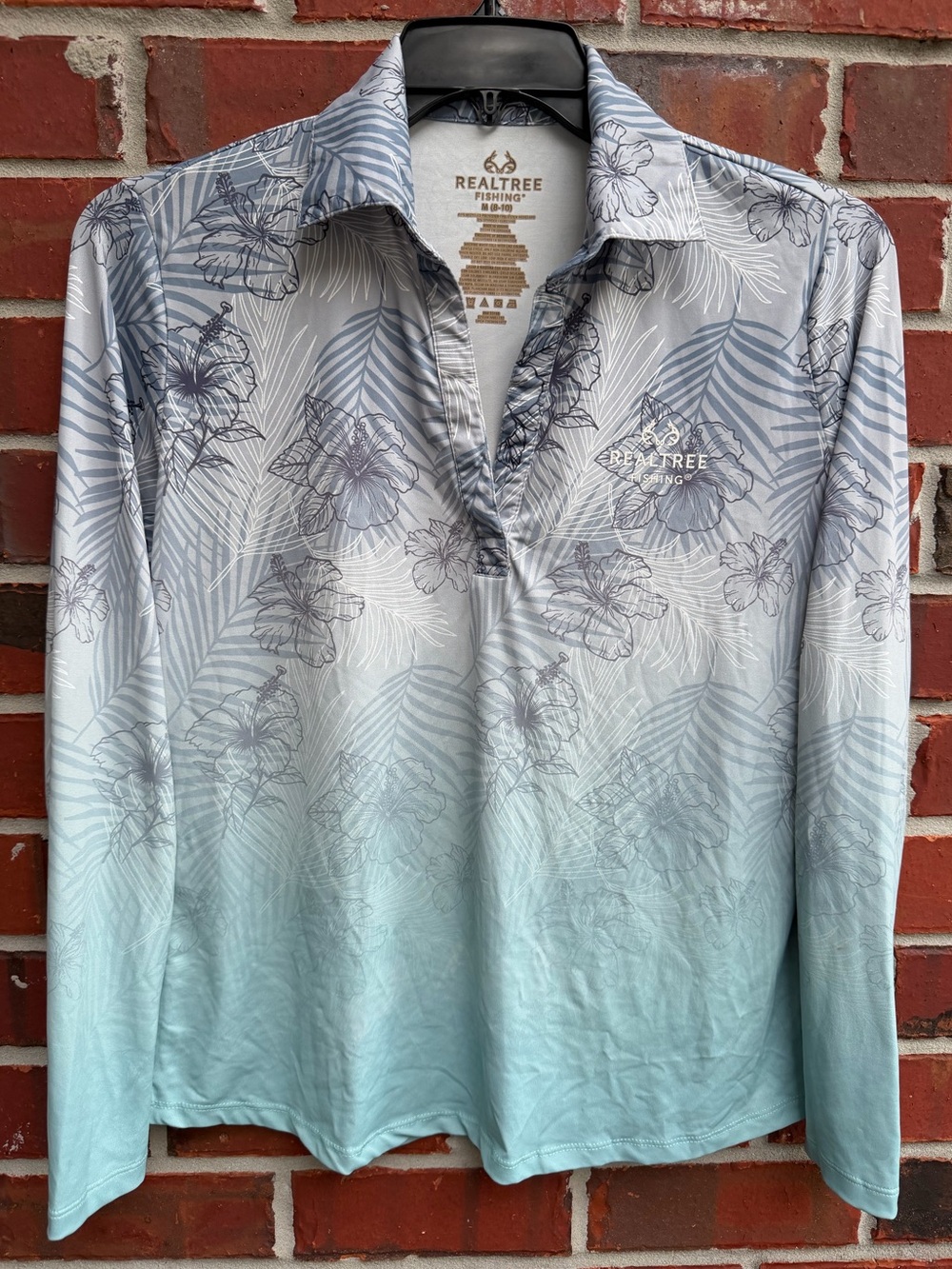 Realtree Fishing Women’s M Floral UPF 30 Light Blue & Gray Fishing Tunic P5